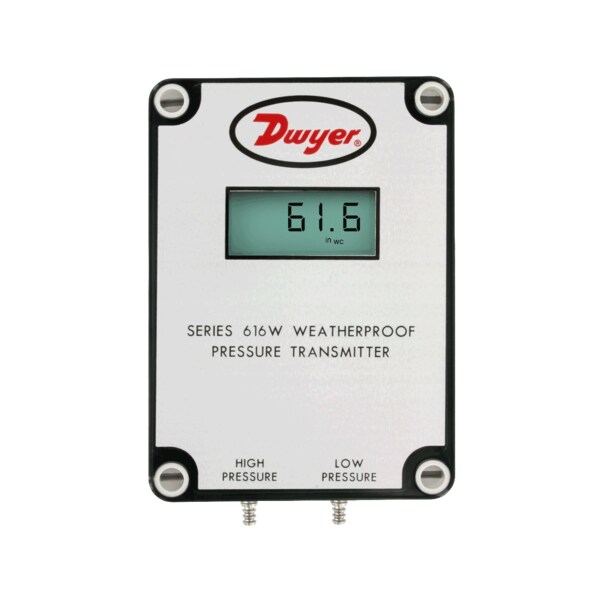 Differential pressure transmitter, range 0-6" w.c., max. pressure 10 psig.